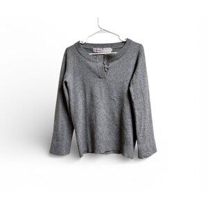 Coronia 100% Cashmere Gray Lace-Up Henley Neck Sweater Womens Large